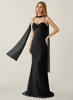 Jasminiah Black Pearl-Embellished Lace/Chiffon Prom Dress Ready to Ship