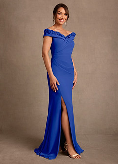 Azazie Jettie Mother of the Bride Dresses Royal Blue Sheath Pleated Chiffon Dress image2
