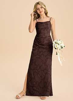 Azazie Mai Junior Ganache Sheath Pleated Floral Burnout Dress image3