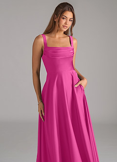 Azazie Shaude Bridesmaid Dresses Fuchsia A-Line Pleated Stretch Satin Dress image2