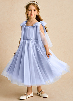Azazie Dori Robe Demoiselle D'honneur Fillette Robe Trapèze en Tulle Rayé Eis image5