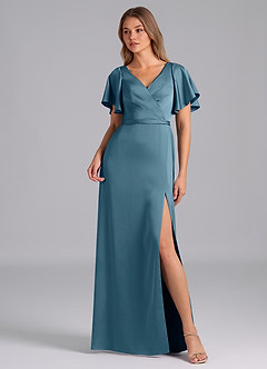 Azazie Ambrosia Vestidos de damas de honor Vestido de Bermudas de Satén Elástico de Corte en A con Plisado image1