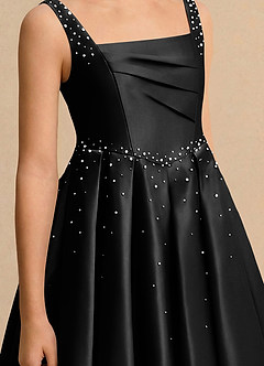 Azazie Jello Girls Formal Flower Girl Dresses Black Ball-Gown Pleated Matte Satin Dress image5