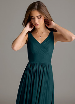 Azazie Keyla Bridesmaid Dresses Pine A-Line Pleated Mesh Dress image7