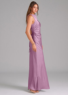 Azazie Evadne Bridesmaid Dresses Wisteria Sheath Pleated Stretch Satin Dress image4