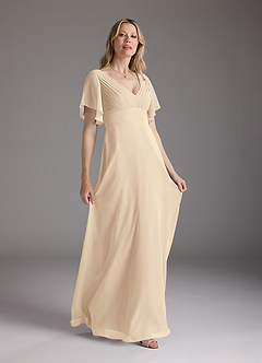 Azazie Alessa Mother of the Bride Dresses Champagne A-Line V-Neck Pleated Chiffon Dress image4