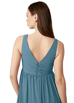 Azazie Yetta Zwangerschaps Bruidsmeisjekleding A-Lijn Gerimpelde V-hals Chiffon Vloerlengte Jurk image3