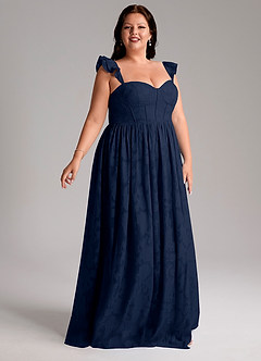 Azazie Denisse Bridesmaid Dresses Dark Navy A-Line Ruched Floral Burnout Dress image10