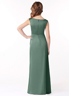 Azazie Sadia Junior Eucalyptus A-Line Pleated Stretch Satin Dress image3
