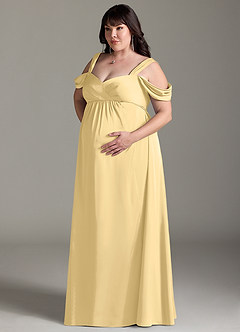 Azazie Rhea Maternity Bridesmaid Dresses A-Line Off-The-Shouler Pleated Stretch Satin Floor-Length Dress image11