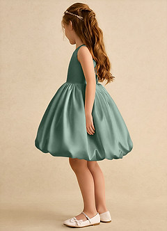 Azazie Nirvana vestidos de niña de las flores Vestido de Eucalipto de Satin Mate de Princesa con Volante image4