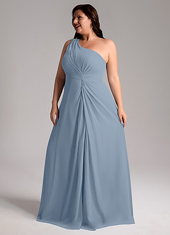 Azazie Brooke Bridesmaid Dresses Dusty Blue A-Line One Shoulder Chiffon Dress image12