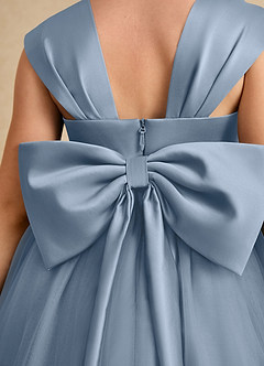 Azazie Chickadee Flower Girl Dresses Dusty Blue Ball-Gown Sweetheart Neckline Matte Satin Dress image6