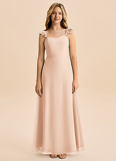 Azazie Mavie Junior A-Line Ruchede Chiffon Gulv-længde Junior brudepige Kjole image4