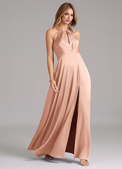 Azazie Evalleen Bridesmaid Dresses Rose Gold A-Line Pleated Stretch Satin Dress image5