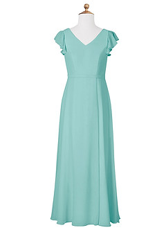 Azazie Claudine Junior Aqua A-Line Pleated Chiffon Dress image5