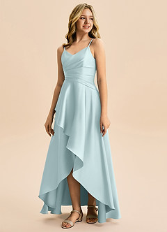 Azazie Eirlys Junior A-Linie Plissee Stretch-Satin Kleid Nebel image5