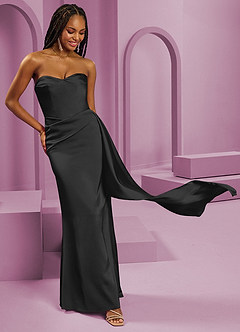 Barbie ♥ Azazie Bridesmaid Dresses Black Sheath Strapless Stretch Satin Convertible Dress image5