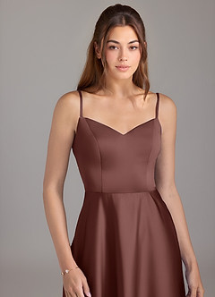 Azazie Marley Brautjungfernkleider Wandelbar A-Linie Schulterfrei Stretch-Satin Kleid Espresso image2