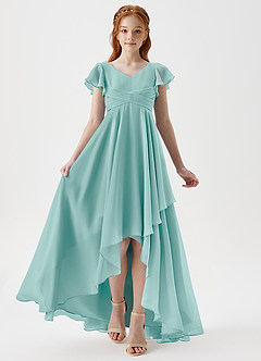 Azazie Caria Junior Vestido de Aqua de Gasa de Corte En A con Plisado image6
