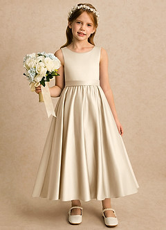 Azazie Karlie Flower Girl Dresses Champagne A-Line Pleated Matte Satin Dress image4