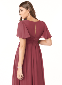 Azazie Verna vestidos de dama de honor de maternidad Vestido de Corte En A Cuello en V fruncido Hasta el suelo Gasa image6