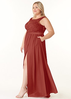 Azazie Elly Brautjungfernkleider A-Linie Rundhalsausschnitt mit Spitze Chiffon Kleid Terrakotta image8