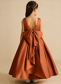Azazie Cailee vestidos de niña de las flores Vestido de Naranja Quemada de Satin Mate de Corte Princesa con Plisado image1