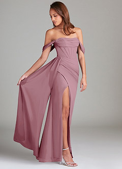 Azazie Amyra Bridesmaid Dresses Vintage Mauve Sheath Off the Shoulder Chiffon Convertible Dress image2