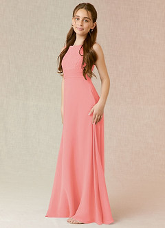 Azazie Snow Junior Coral A-Line Lace Chiffon Dress image3