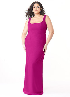 Azazie Flori Bridesmaid Dresses Fuchsia Sheath Square Neckline Chiffon Dress image9