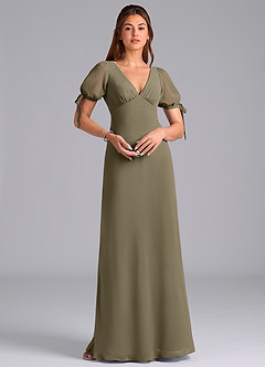 Azazie Pheby Bridesmaid Dresses Willow Green A-Line Pleated Chiffon Dress image3