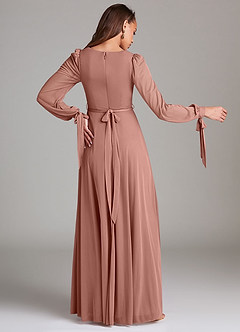 Azazie Leonia Bridesmaid Dresses Cedar Rose A-Line Long Sleeve Mesh Dress image4
