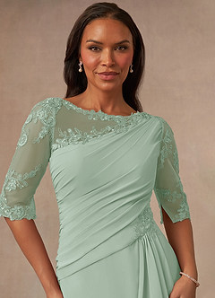 Azazie Dionysus Mother of the Bride Dresses Agave A-Line Boatneck Lace Chiffon Dress image4