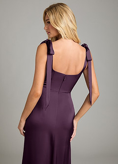 Azazie Frostine Bridesmaid Dresses Plum A-Line Bow Stretch Satin Dress image6