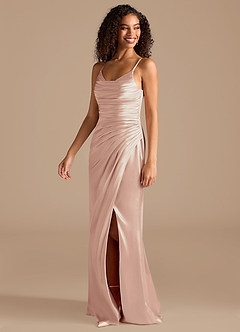 Azazie Deandra Bridesmaid Dresses English Rose Mermaid Pleated Metallic Satin Dress image3