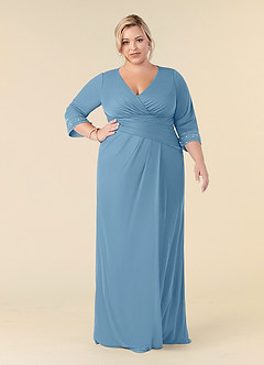 Azazie Rosena Mother of the Bride Dresses Steel Blue Sheath Pleated Mesh Dress image7