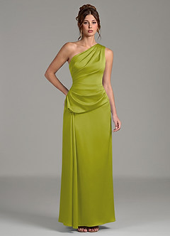Azazie Zahira Bridesmaid Dresses Lemongrass Sheath One Shoulder Stretch Satin Dress image1