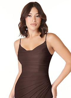 Azazie Deandra Bridesmaid Dresses Ganache Mermaid Pleated Mesh Dress image4