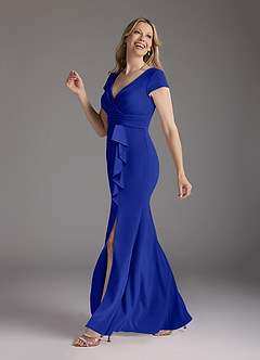 Azazie Tana Mother of the Bride Dresses Royal Blue Mermaid V-Neck Pleated Stretch Crepe Dress image4