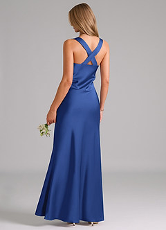 Azazie Kamila 신부 들러리 드레스 A라인 주름진 스트레치 새틴 바닥 길이 드레스 image2