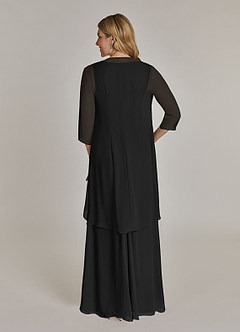 Azazie Manuella Mère de la mariée Robes Robe Trapèze en Mousseline de soie Col V plissé Noir image2