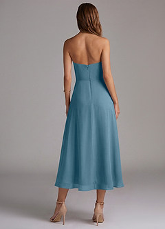 Azazie Wren 신부 들러리 드레스 A라인 스트랩리스 쉬폰 티 길이 드레스 image2