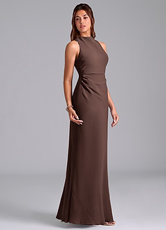 Azazie Evadne Bridesmaid Dresses Ganache Sheath Pleated Chiffon Dress image4