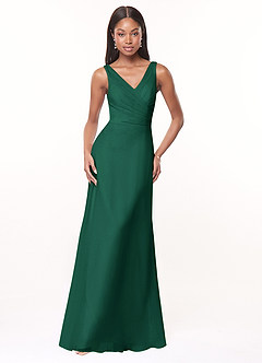 Azazie Nala Bridesmaid Dresses Emerald A-Line Pleated Chiffon Dress image1
