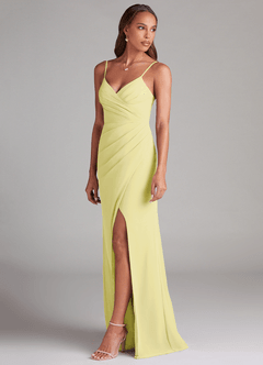 Azazie Maci Bridesmaid Dresses Lemon Sorbet Sheath Pleated Chiffon Dress image3