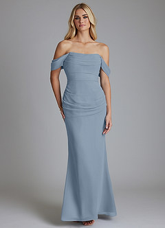 Azazie Luiza Bridesmaid Dresses Dusty Blue Mermaid Off the Shoulder Chiffon Dress image5