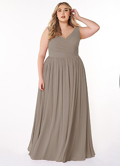 Azazie Keyla Abiti da Damigella Abito A-Line in Chiffon con Scollo a V a Pieghe Taupe image6