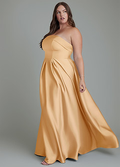 Azazie Lucienne Bridesmaid Dresses Gold A-Line Strapless Stretch Satin Convertible Dress image12