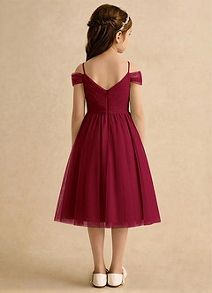 Azazie Lila Girls Formal Robe Demoiselle D'honneur Fillette Robe Trapèze en Tulle Épaule décolletée Bourgogne image2
